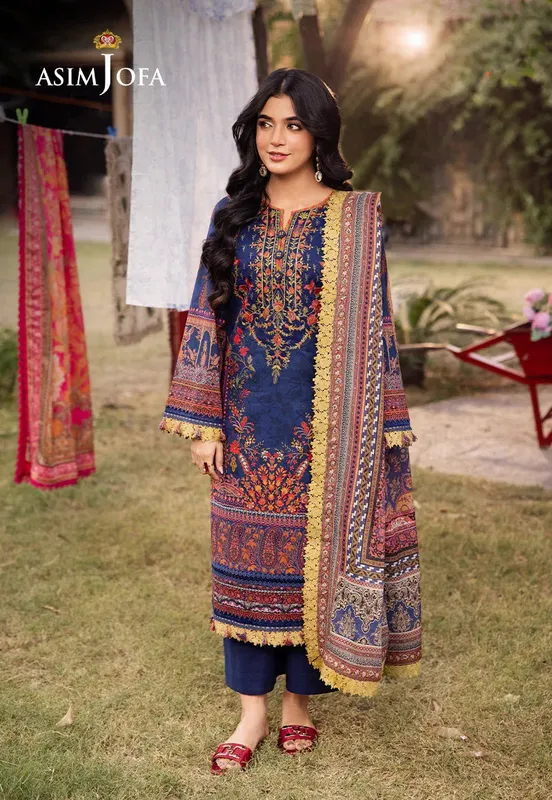 Asim Jofa Prints Drop 2 Navy Chiffon – view 1 – Poshaq