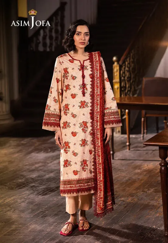 Asim Jofa Prints Drop 2 Pale Peach Cambric – view 1 – Poshaq