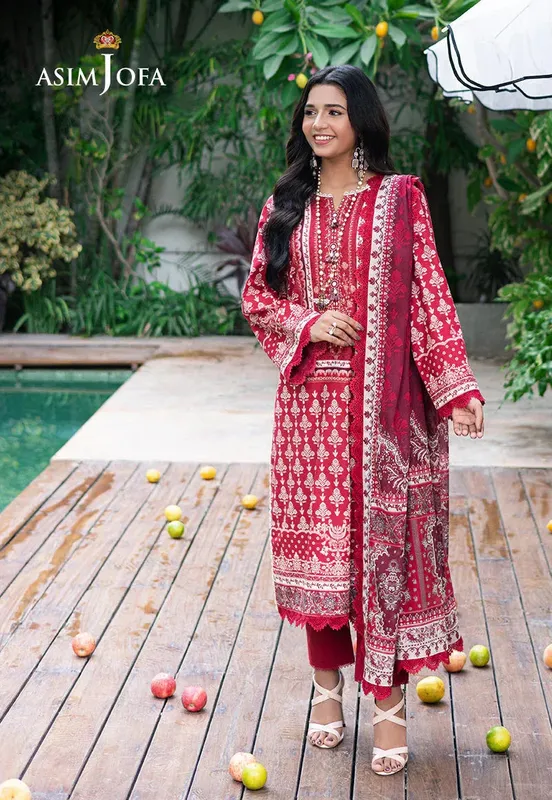 Asim Jofa Prints Drop 2 Haute Red Cambric – view 1 – Poshaq