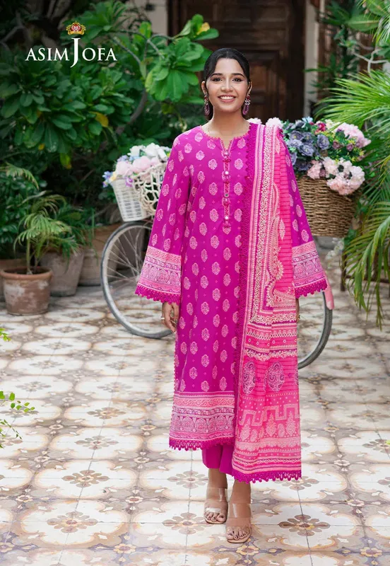 Asim Jofa Prints Drop 2 Neon Pink Cambric – view 1 – Poshaq