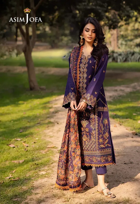 Asim Jofa Prints Drop 2 Dark Purple Silk – view 1 – Poshaq