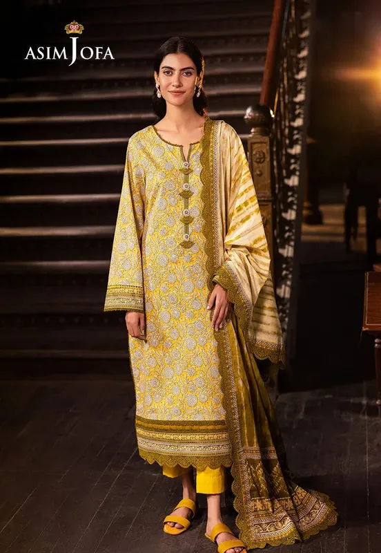 Asim Jofa Prints Drop 2 Lime Yellow Cambric – view 1 – Poshaq