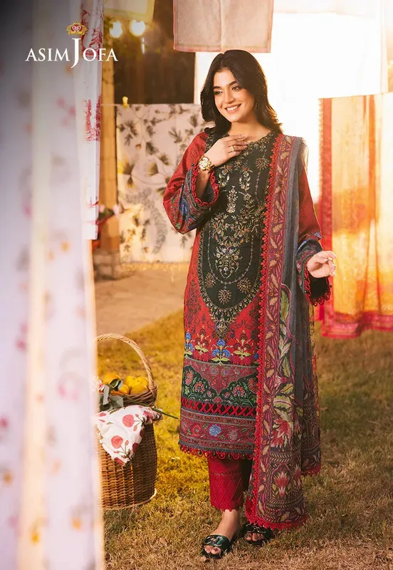 Asim Jofa Prints Drop 2 Haute Red Chiffon – view 1 – Poshaq