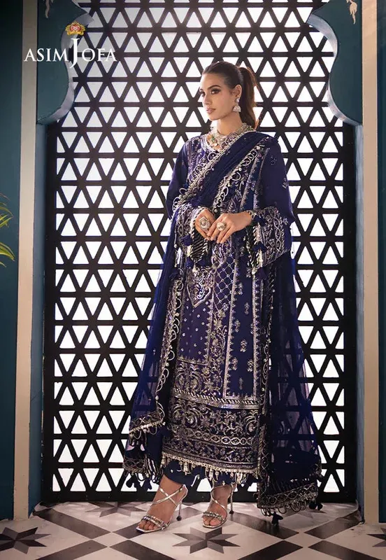 Asim Jofa Fasana e Ishq Eid Luxury Lawn Blue Chiffon – view 1 – Poshaq