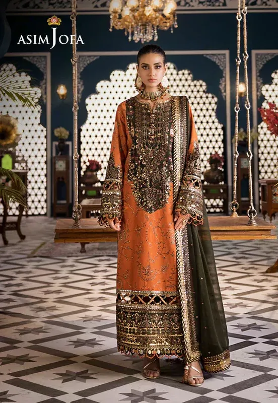 Asim Jofa Fasana e Ishq Eid Luxury Lawn Orange Chiffon – view 1 – Poshaq