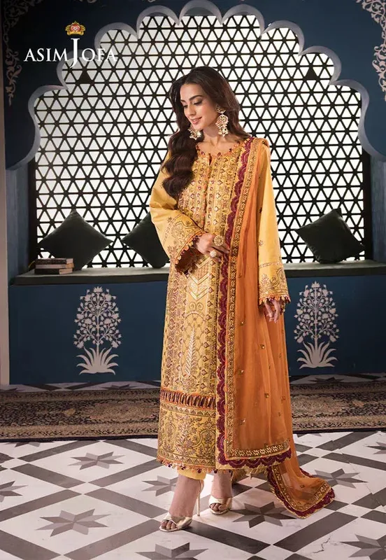 Asim Jofa Fasana e Ishq Eid Luxury Lawn Orange Chiffon – view 1 – Poshaq