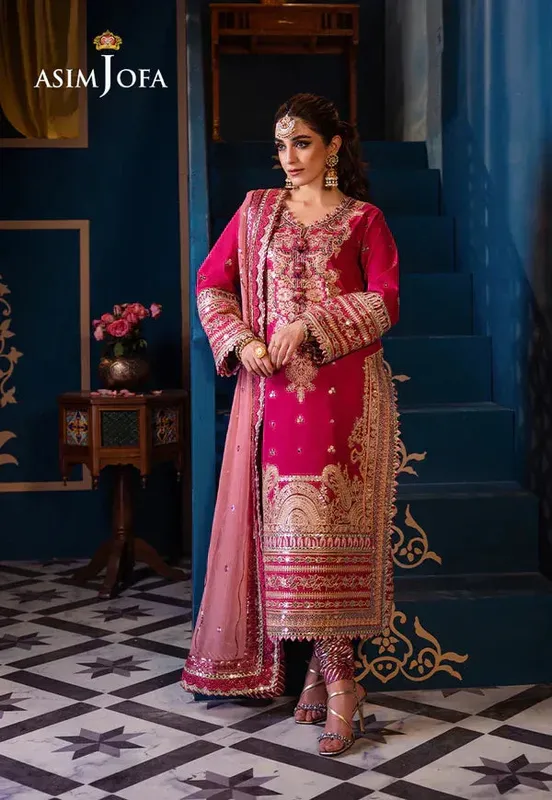 Asim Jofa Fasana e Ishq Eid Luxury Lawn Red Chiffon – view 1 – Poshaq
