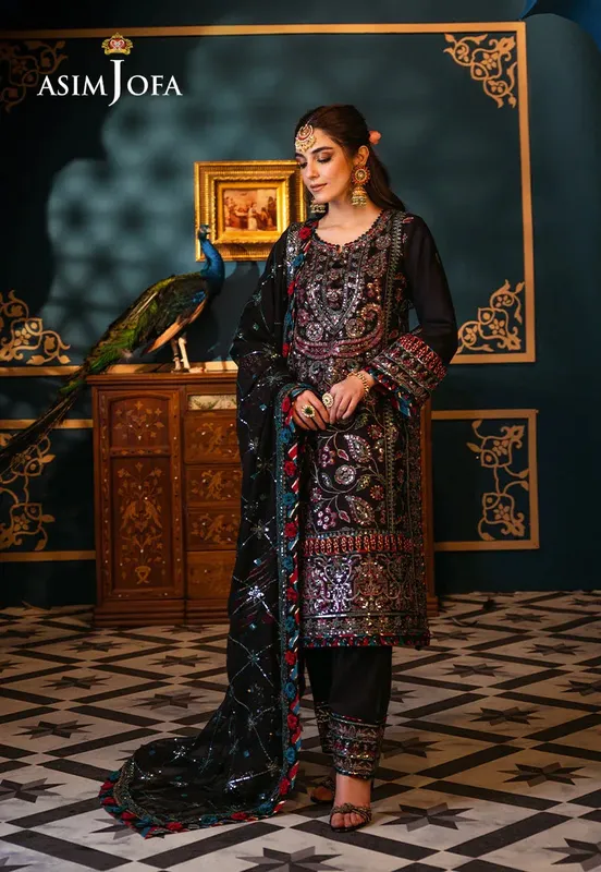 Asim Jofa Fasana e Ishq Eid Luxury Lawn Black Chiffon – view 1 – Poshaq