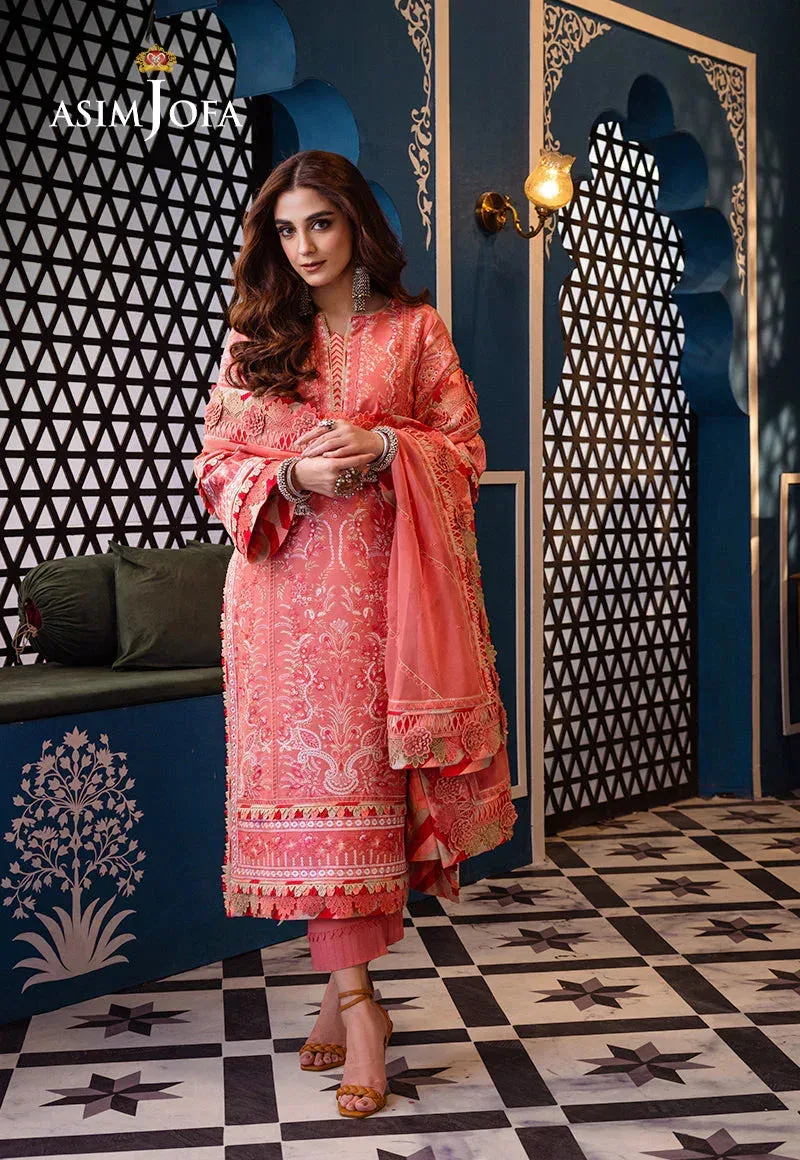 Peach long shirt and trouser set in luxury lawn fabrics – view 2 – Poshaq