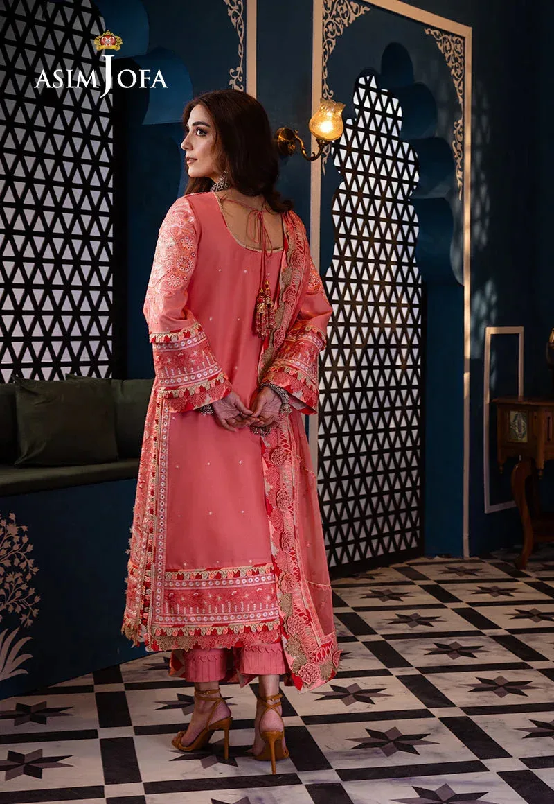 Peach long shirt and trouser set in luxury lawn fabrics – view 3 – Poshaq