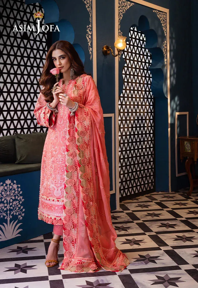 Peach long shirt and trouser set in luxury lawn fabrics – view 4 – Poshaq