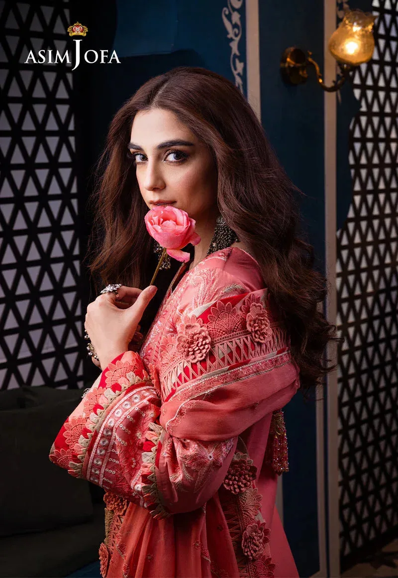 Peach long shirt and trouser set in luxury lawn fabrics – view 5 – Poshaq