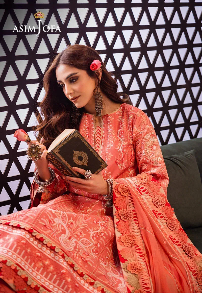 Peach long shirt and trouser set in luxury lawn fabrics – view 7 – Poshaq