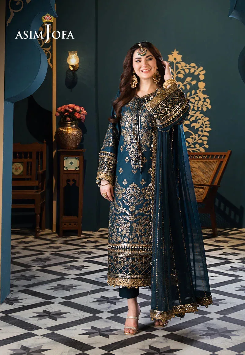 Asim Jofa Fasana e Ishq Eid Luxury Lawn Teal Chiffon – view 1 – Poshaq