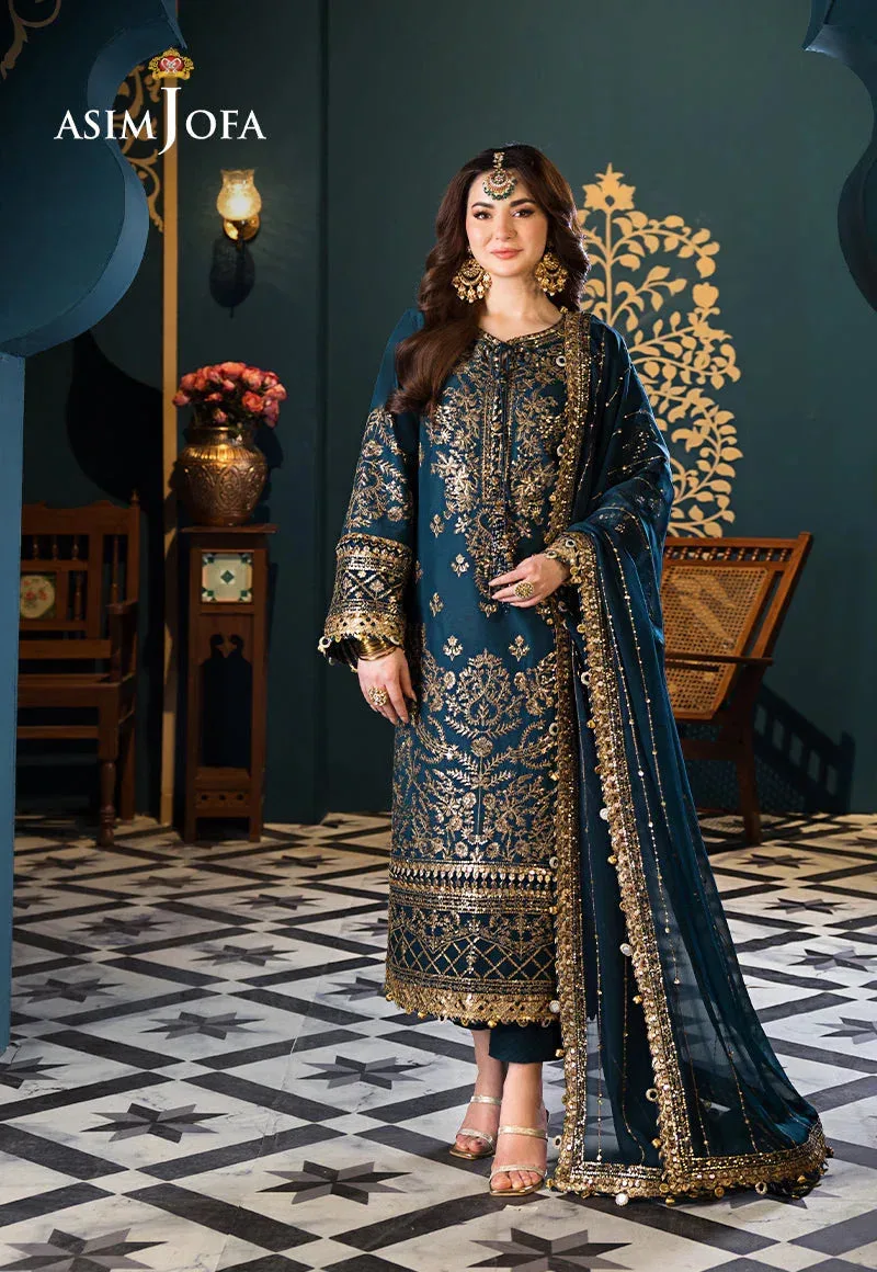 Asim Jofa Fasana e Ishq Eid Luxury Lawn Teal Chiffon – view 2 – Poshaq