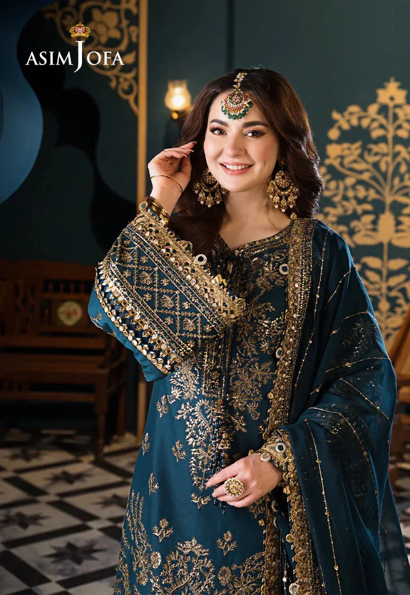 Asim Jofa Fasana e Ishq Eid Luxury Lawn Teal Chiffon – view 3 – Poshaq