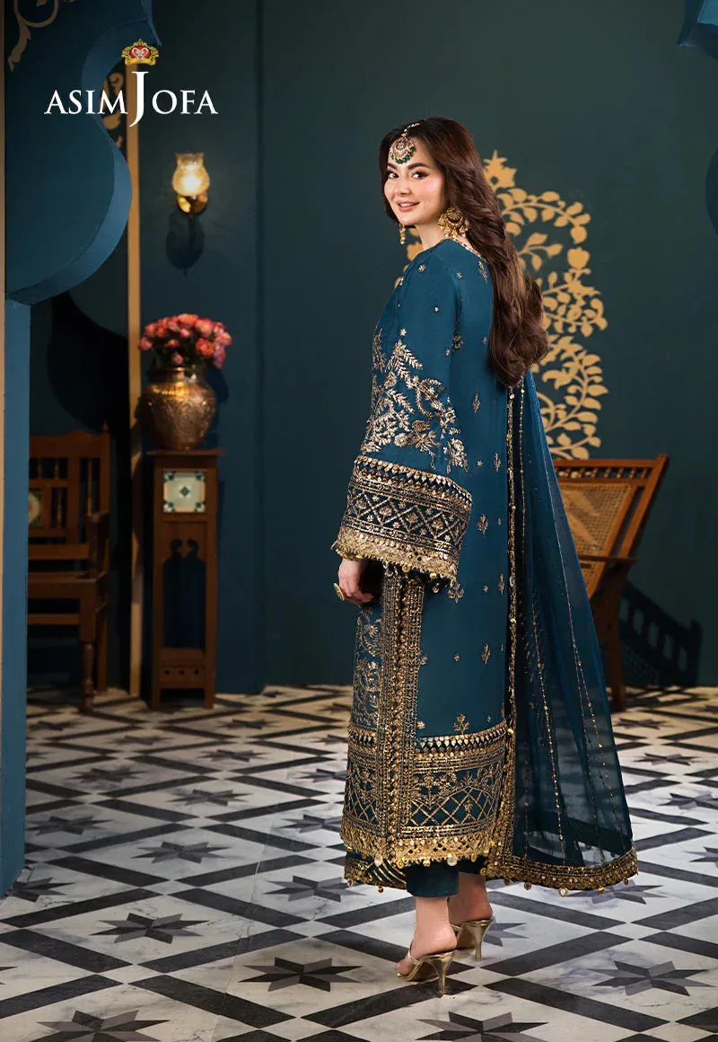 Asim Jofa Fasana e Ishq Eid Luxury Lawn Teal Chiffon – view 4 – Poshaq