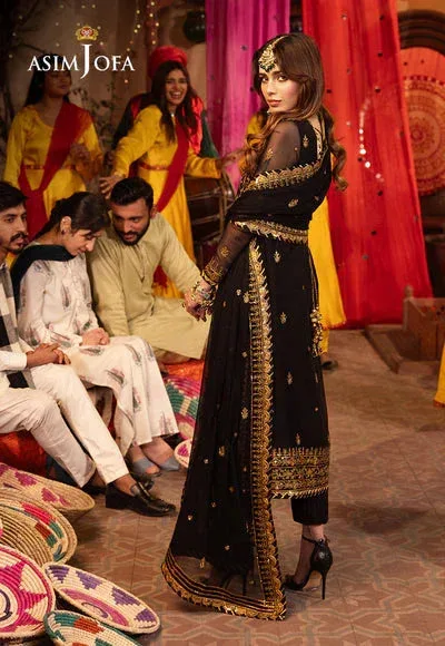 Asim Jofa Chamak Damak Festive 24 Black Chiffon – view 2 – Poshaq