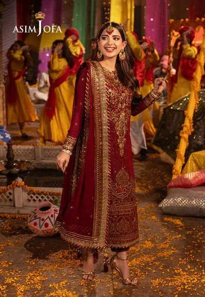 Asim Jofa Chamak Damak Festive 24 Maroon Chiffon – view 1 – Poshaq