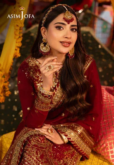 Asim Jofa Chamak Damak Festive 24 Maroon Chiffon – view 3 – Poshaq