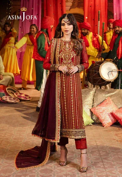 Asim Jofa Chamak Damak Festive 24 Maroon Chiffon – view 1 – Poshaq