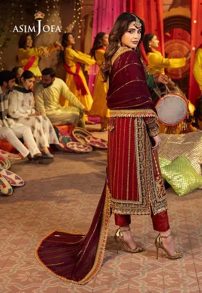 Asim Jofa Chamak Damak Festive 24 Maroon Chiffon – view 2 – Poshaq