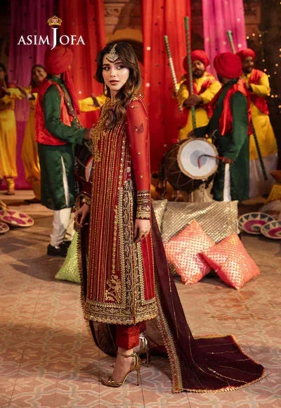 Asim Jofa Chamak Damak Festive 24 Maroon Chiffon – view 4 – Poshaq