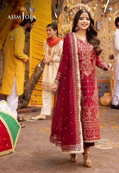 Asim Jofa Chamak Damak Festive 24 Red Chiffon – view 1 – Poshaq