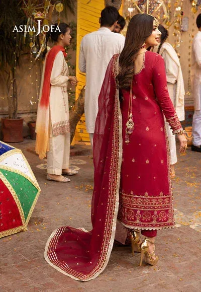 Asim Jofa Chamak Damak Festive 24 Red Chiffon – view 2 – Poshaq