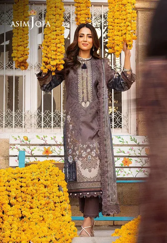 Asim Jofa Aira Summer Prints Silver Jacquard – view 1 – Poshaq