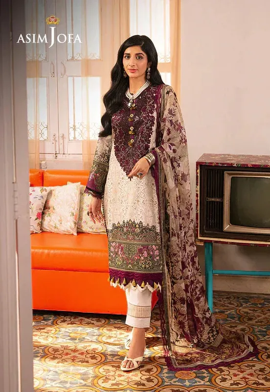 Asim Jofa Aira Summer Prints White Organza – view 1 – Poshaq
