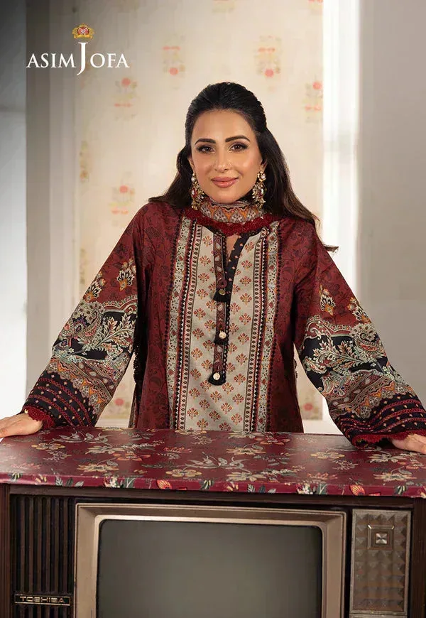 Asim Jofa Aira Summer Prints Maroon Cambric – view 3 – Poshaq