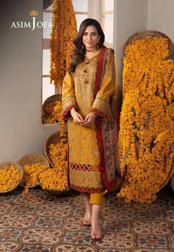Asim Jofa Aira Summer Prints Mustard Jacquard – view 1 – Poshaq
