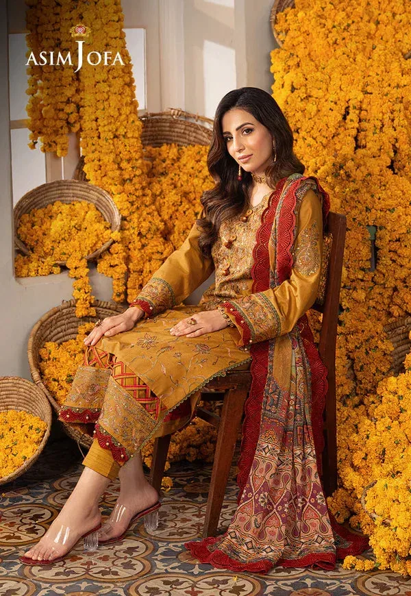 Asim Jofa Aira Summer Prints Mustard Jacquard – view 3 – Poshaq