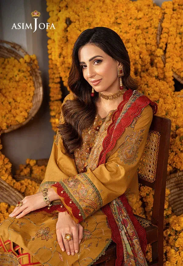Asim Jofa Aira Summer Prints Mustard Jacquard – view 4 – Poshaq