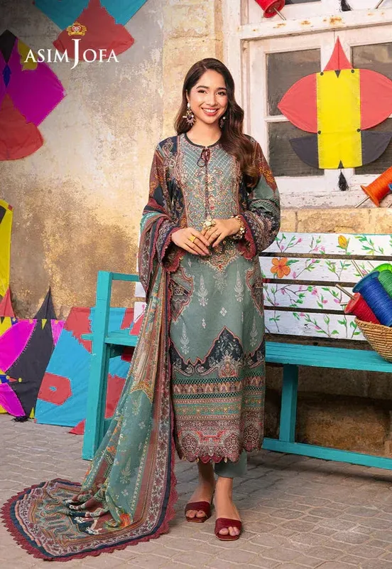 Asim Jofa Aira Summer Prints Green Jacquard – view 1 – Poshaq