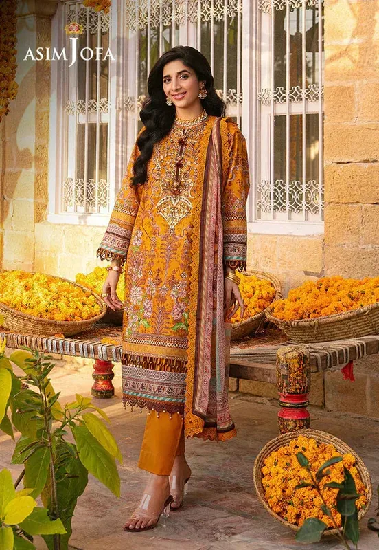 Asim Jofa Aira Summer Prints Mustard Organza – view 1 – Poshaq