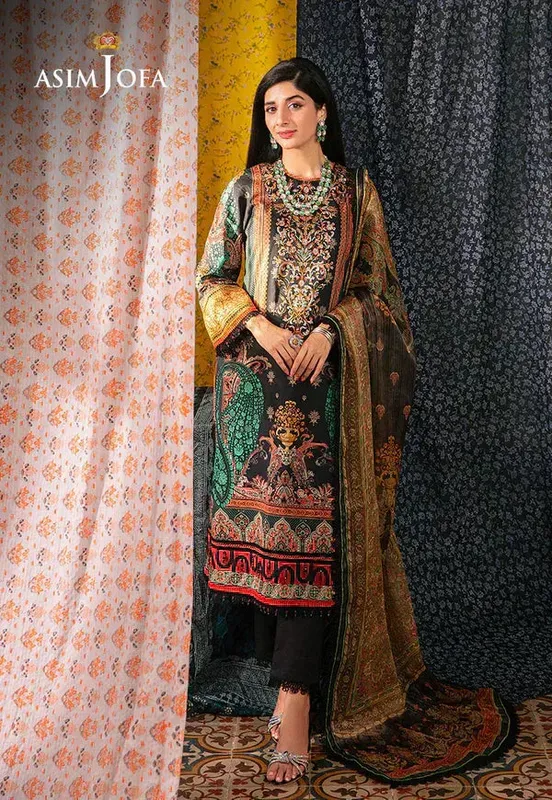 Asim Jofa Aira Summer Prints Black Organza – view 1 – Poshaq