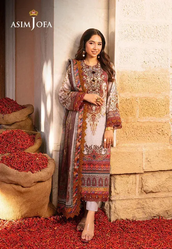 Asim Jofa Aira Summer Prints Silver Organza – view 1 – Poshaq