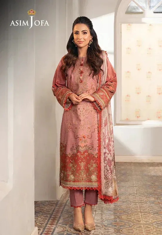 Asim Jofa Aira Summer Prints Pink Jacquard – view 1 – Poshaq