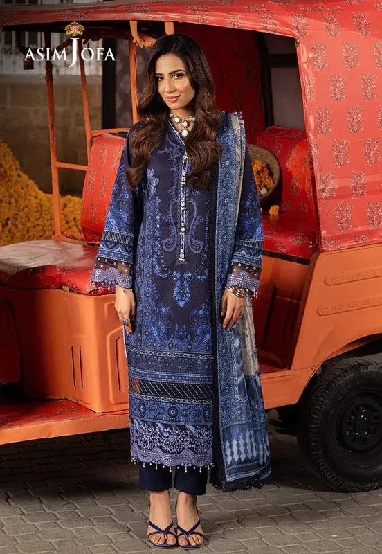 Asim Jofa Aira Summer Prints Blue Jacquard – view 1 – Poshaq