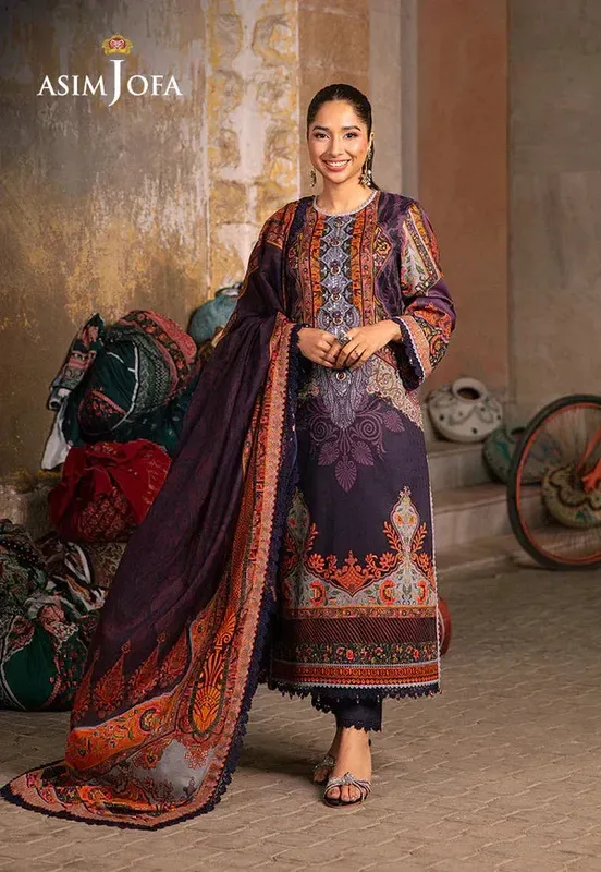Asim Jofa Aira Summer Prints Purple Jacquard – view 1 – Poshaq