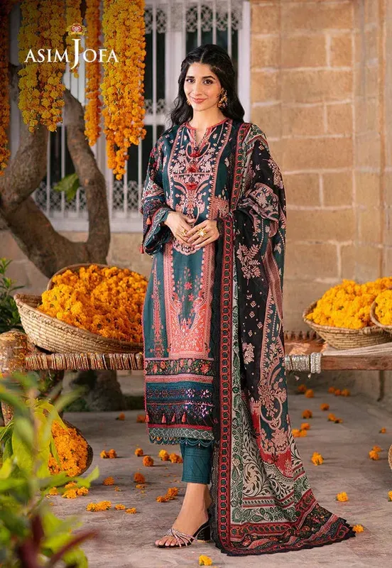 Asim Jofa Aira Summer Prints Green Organza – view 1 – Poshaq