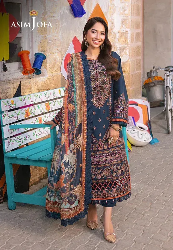 Asim Jofa Aira Summer Prints Blue Cambric – view 1 – Poshaq
