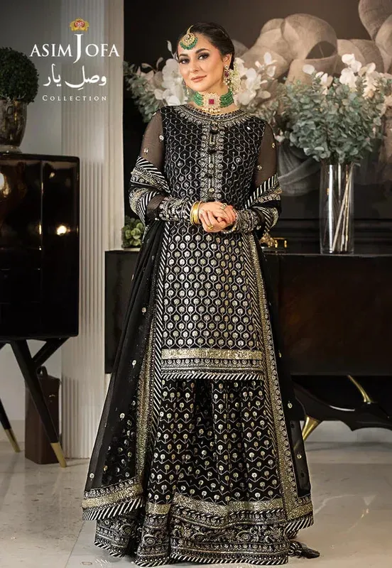 Asim Jofa Vasl-e-Yar Black Chiffon – view 1 – Poshaq