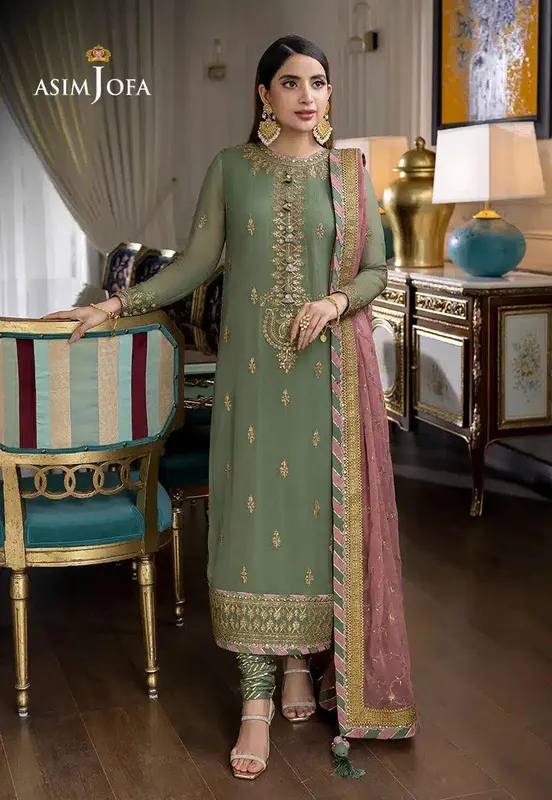 Asim Jofa Jhilmil Luxury Formals 23 Green Organza – view 1 – Poshaq