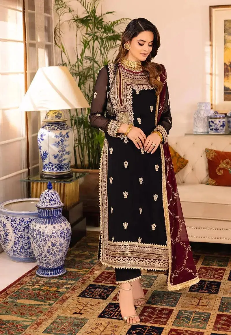 Asim Jofa Maahru Noorie and Meerub Maroon Chiffon – view 1 – Poshaq