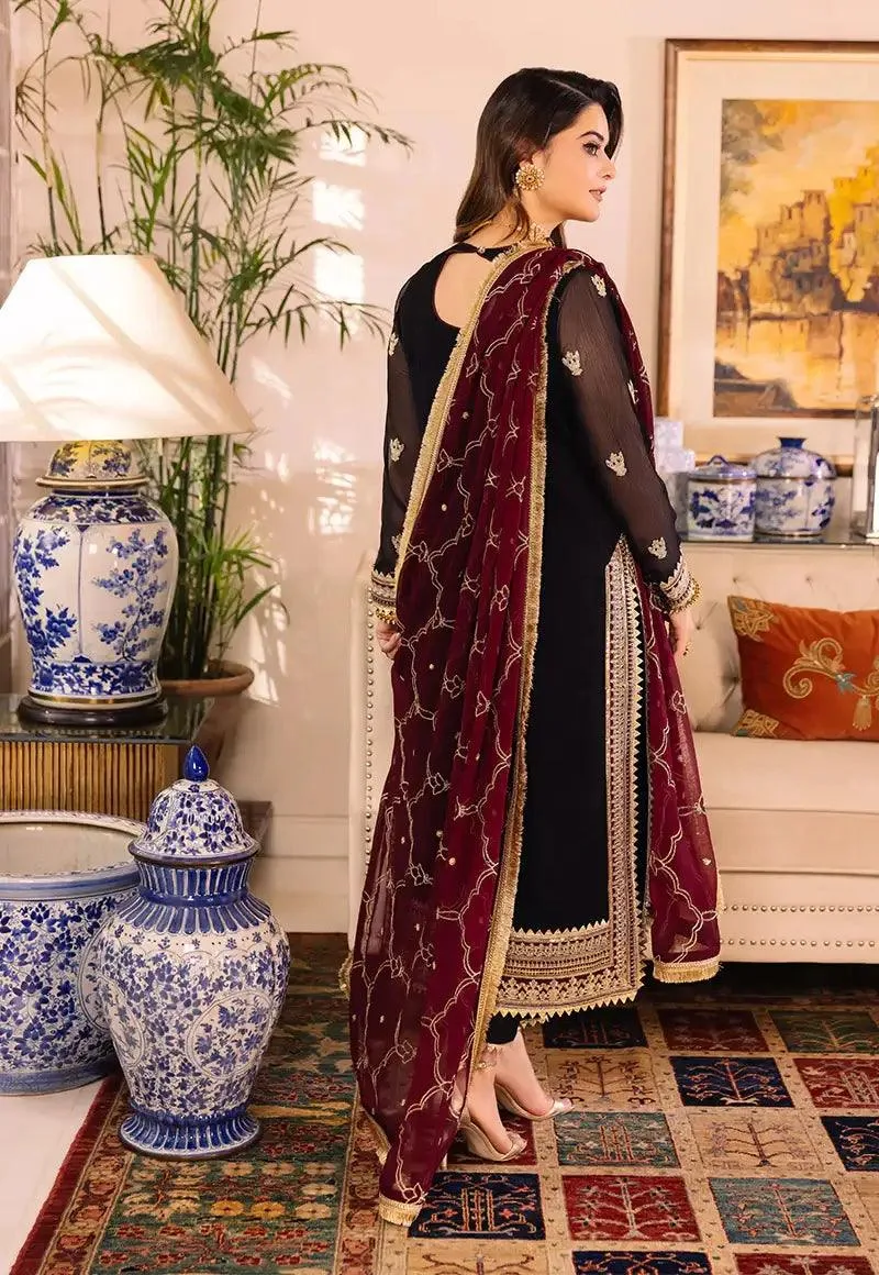 Asim Jofa Maahru Noorie and Meerub Maroon Chiffon – view 2 – Poshaq