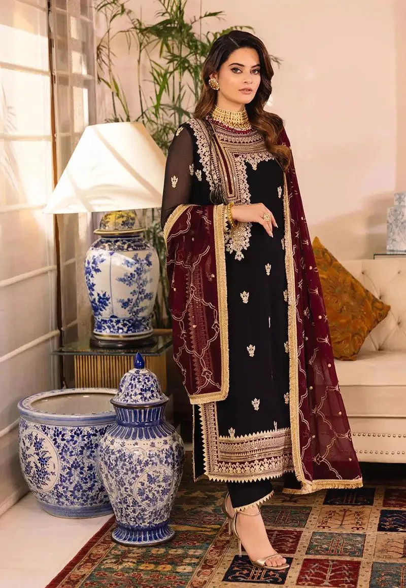 Asim Jofa Maahru Noorie and Meerub Maroon Chiffon – view 3 – Poshaq