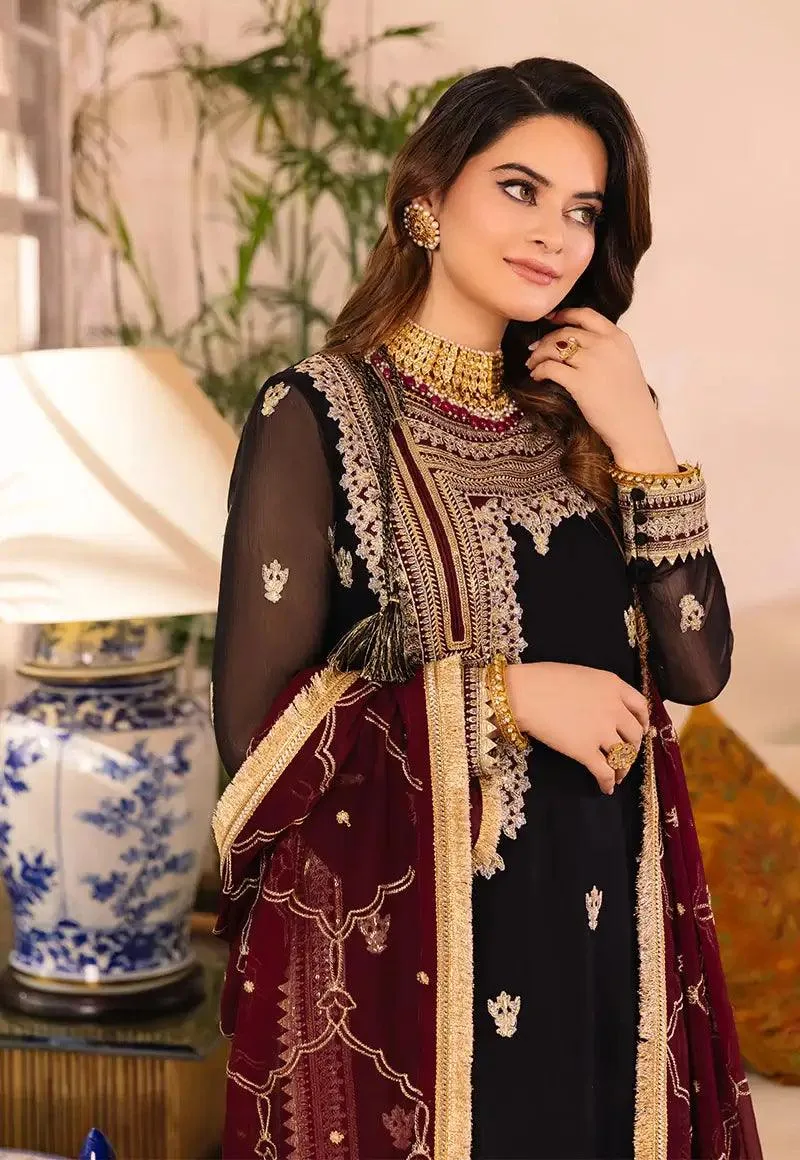 Asim Jofa Maahru Noorie and Meerub Maroon Chiffon – view 4 – Poshaq